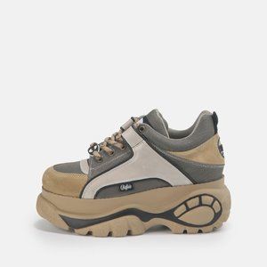 Buffalo London Classic Platform Sneakers - Low Suede Beige with white and grey